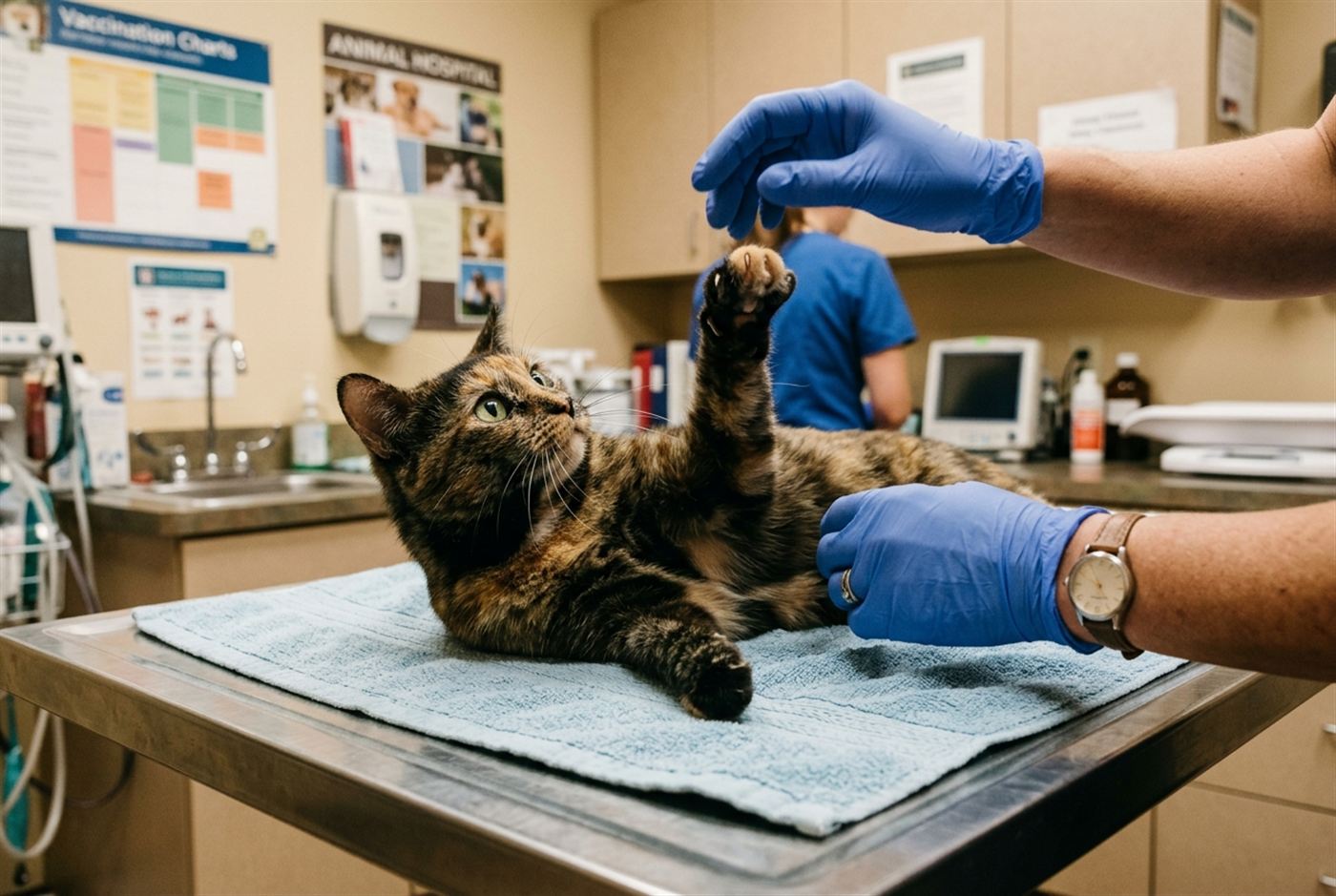 A cat flinching away with ears pinned back