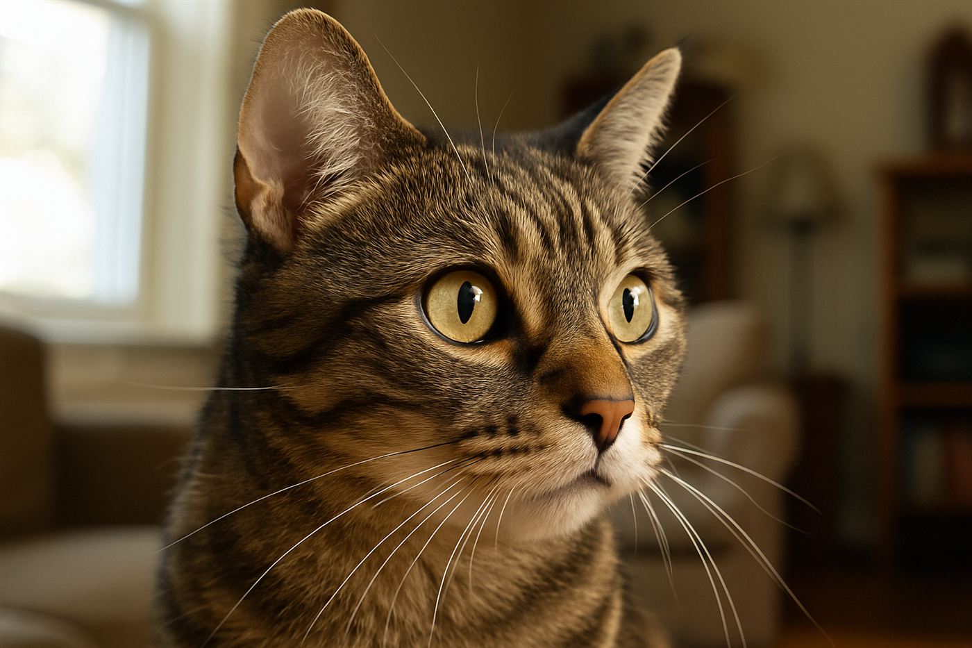 Diagram-style illustration of a cat's head highlighting brain regions including cerebrum and cerebellum
