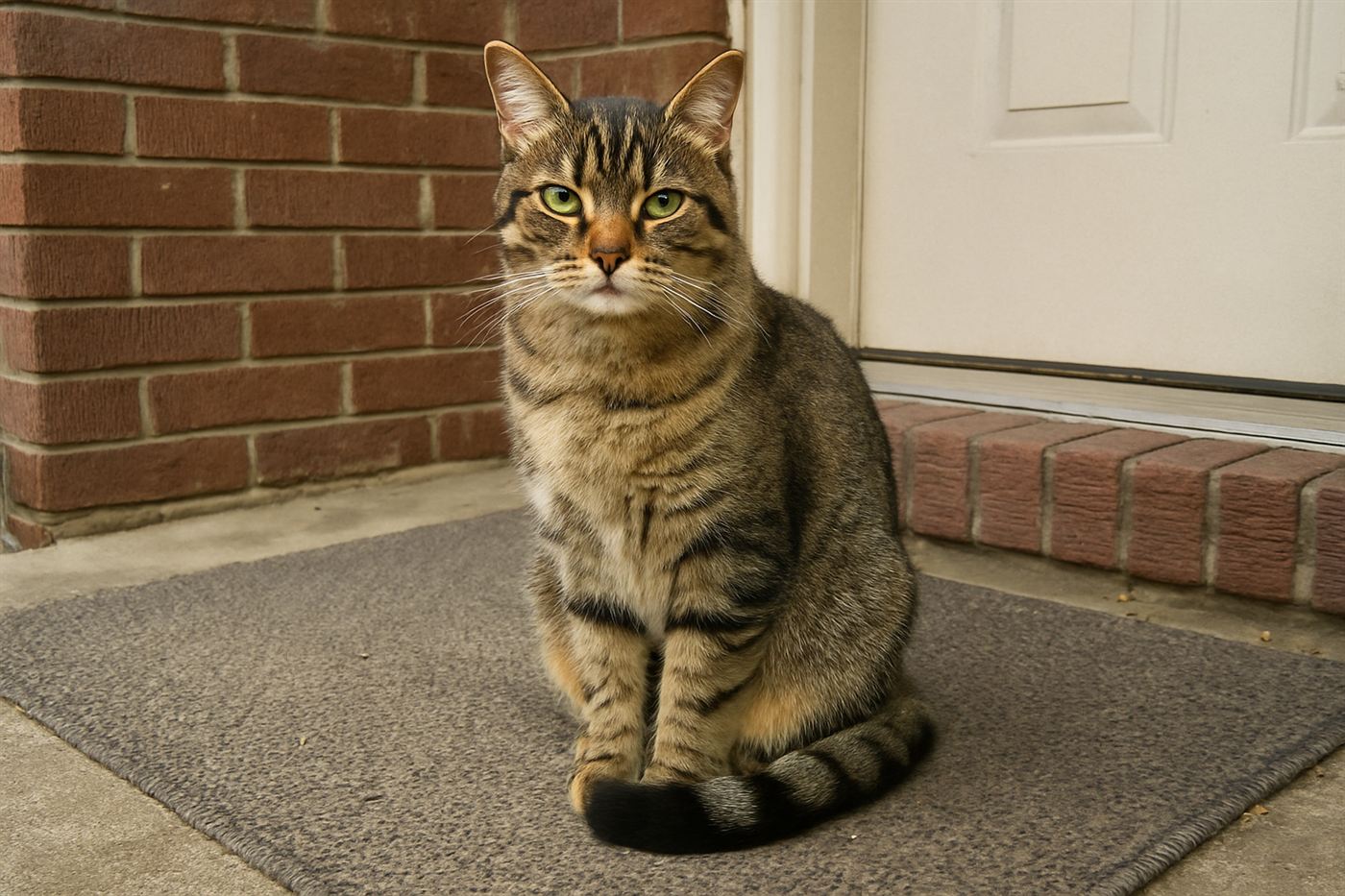 Cat with tail raised showing tail shape and posture