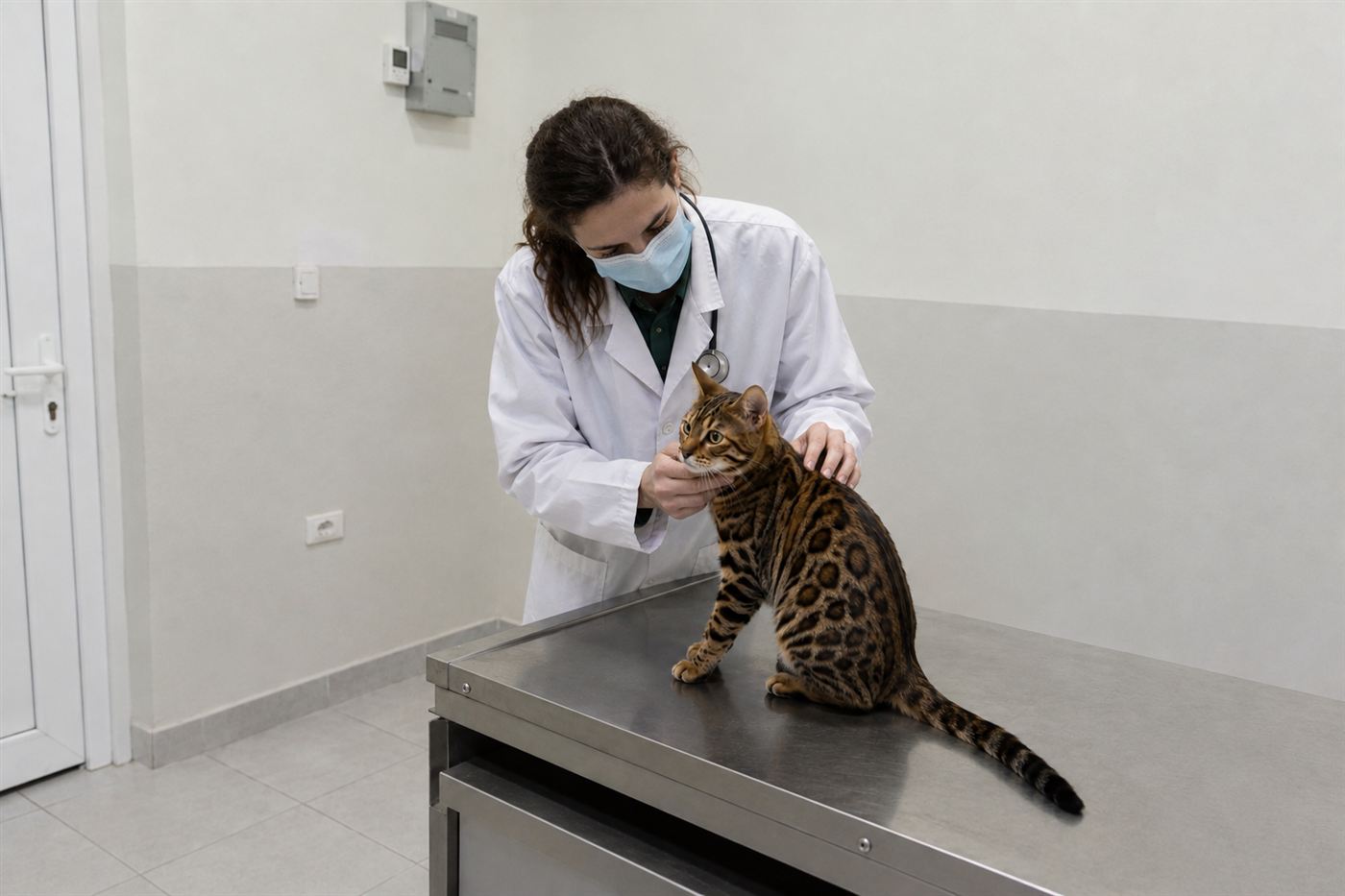 A cat being examined by a veterinarian during a checkup