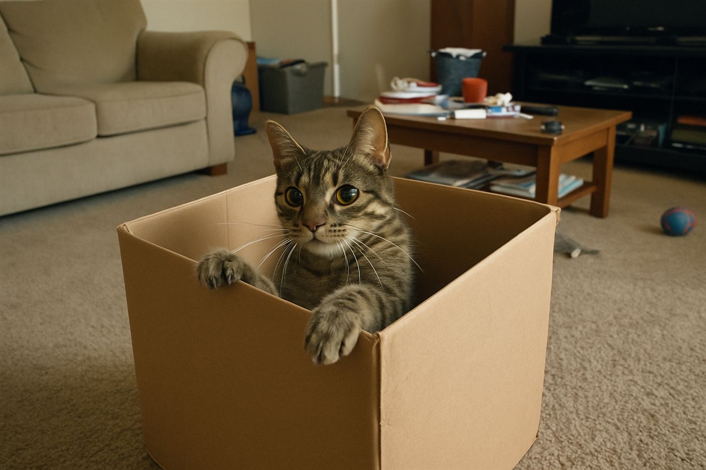 An indoor cat playing with a hidden treat puzzle toy